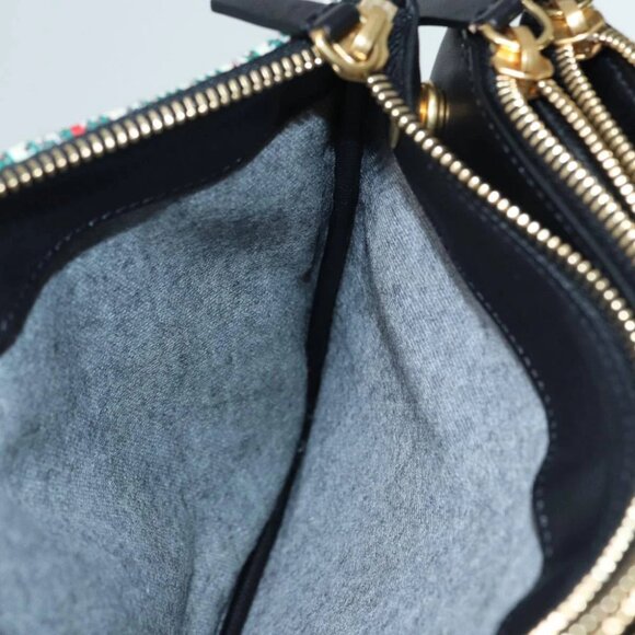 CELINE Trio Large Shoulder Bag Canvas Green Gold Auth 88114V - Picture 13 of 16